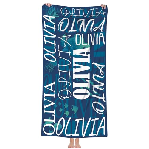 Hoomall Customized Beach Towel for Kids & Adult Personalized Name Pool Towels Ocean Navy Blue Unique Bath Towel Microfiber Quick-Dry Pool Towels for Kids Gift for School Company Party