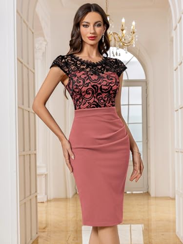 Image of Miusol Women's Vintage Floral Lace Cap Sleeve Ruffle Style Cocktail Party Dress