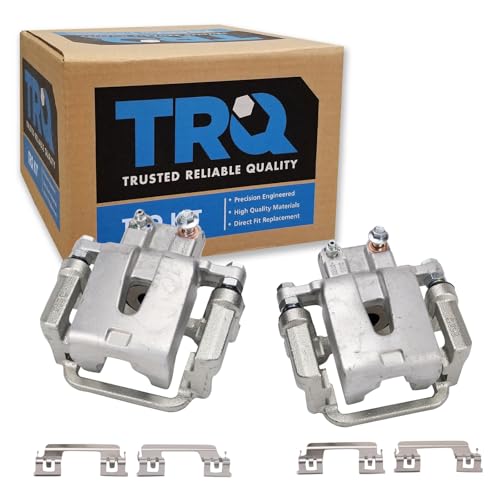 Image of TRQ Rear Driver and Passenger Side Brake Caliper Set Caliper Brackets Compatible with 05-09 Chrysler 300 C AWD 13-16 300 V8 5.7L RWD 09-16 Dodge Challenger RT 13-14 Charger V8 5.7L 11 Charger V8 5.7L
