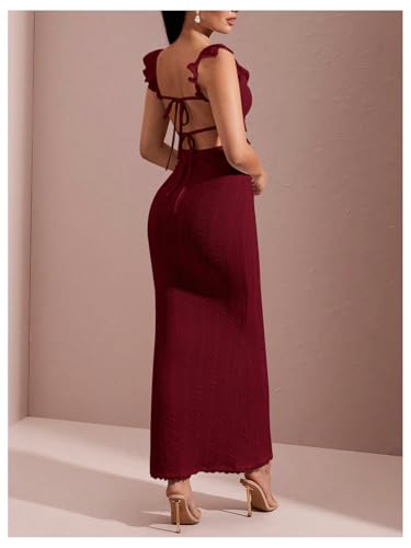 Image of WDIRARA Women's Textured Cut Out Backless Bodycon Maxi Dress Ruffle Sleeveless Fishtail Cami Dresses