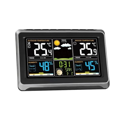KUMIAN Weather Stations, Multifunction Weather Station Alarm Clock Thermometer Hygrometer Wireless Sensor Sunrise Sunset Adjustable Backlight,for Home Office Gifts(Nero)