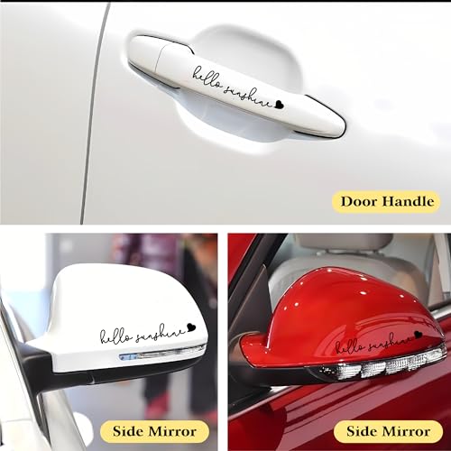 Image of 3X inchHello Sunshine inch Rearview Mirror Sticker - 2.4-Inch Car Rear View Mirror Adhesive Decals (Black) | Cute Sunshine Sticker, Mirror Car Decal, Waterproof Vinyl Word Stickers