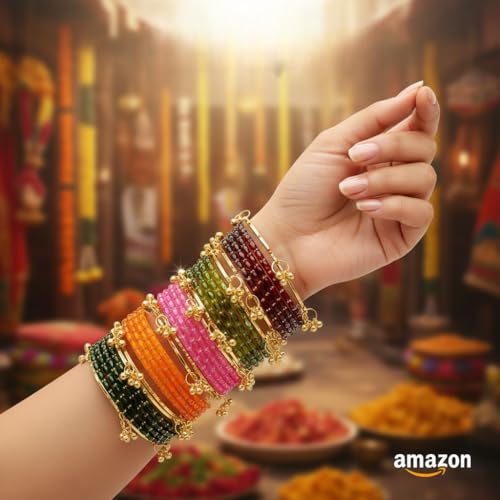 Image of Kashmiri Ghangharoo Glass Bangle Set for Women| Light Weight Bangles | Traditional Transparent Fancy Glass Chudi Set for Wedding, Party|Set Of 16(12 Glass + 4 ghungroo bangles)