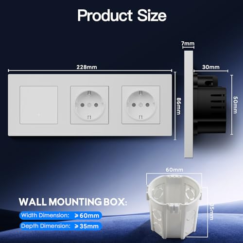 BSEED Smart Zigbee Lichtschalter mit Normal Doppelt Steckdose, Lichtschalter Unterputz mit PC Rahmen, 1 Fach 1 Weg, kompatibel mit Alexa/Google Home, Zigbee Hub & Neutralleiter Erforderlich, Wei&szlig;
