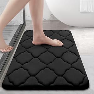 OLANLY Memory Foam Bath Mat Rug 24×16, Soft and Absorbent Bathroom Rugs, Non-Slip, Comfortable, Machine Washable Bath Carpet for Bathroom Floor, Tub, Shower and Home Decor Accessories, Black