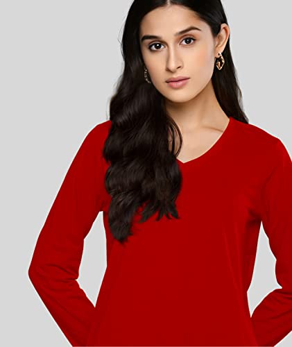Image of Premium Plain Women V Neck Full Sleeves Cotton Tshirt. Festive,Offer,Discount,Sale,Limited Edition, Trending Tees and Tshirts.