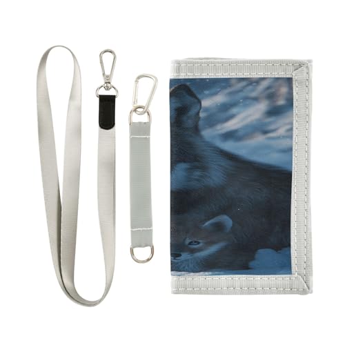 Snow Wolf Cubs Blue Kids Wallet for Boys Girls Trifold Sport Outdoor Wallets for Children Teen Youth Wallet with Zippered Coin Pockets Card Holders Novelty Wallets with Magic Sticker2