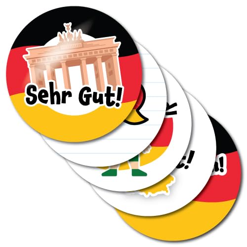 German Stickers, 150pcs on 5 A4 sheets, 32mm size. Teacher Stickers