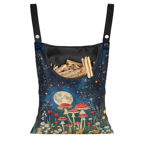 CREAMIC Mushroom Handy Clothespin Bags Moon Space-Saving Clothespin Storage Hanger Bag, Hanging Storage Organizer with Hanging Rope for Home Outdoor Supply