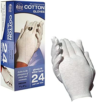 Cara Moisturizing Eczema 100% Premium Cotton Gloves, Medium, White, 24 Pair