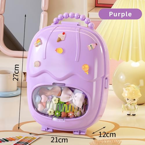 Image of KiZY Girl Kid Hair Accessories Storage Box | Hair Ties-Clips, Bow-Ribbon-Headband, Jewelry Organizer | Portable Case | Available in Multiple Design-Color. (Pink+Purple)
