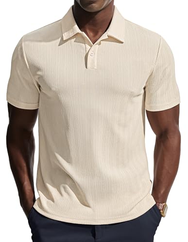 PJ PAUL JONES Polo de manga corta para hombre, de punto, informal, para verano, camiseta, beige, L