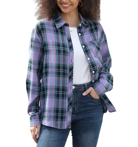 Image of SANGTREE Girls & Women's Long Sleeve Flannel Plaid Shirt Button Down Shirts, 3 Months - US 2XL