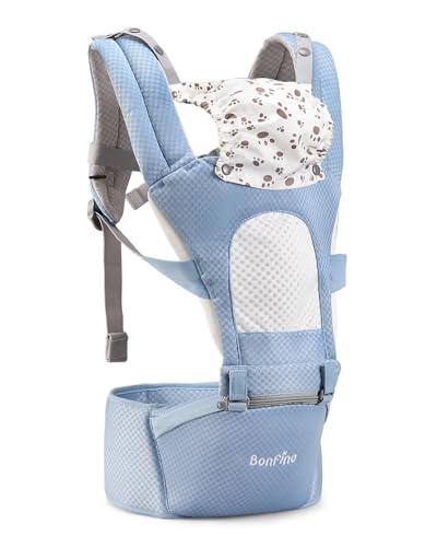 Image of Bonfino Admire 5-in-1 Hipseat Baby Carrier|Ergonomic Baby Carry Bag, Adjustable Strap & Breathable Fabric|Baby Carrier with Stylish Belt| Baby Holder for 5-18 Month Babies,15 Kg Capacity - Blue