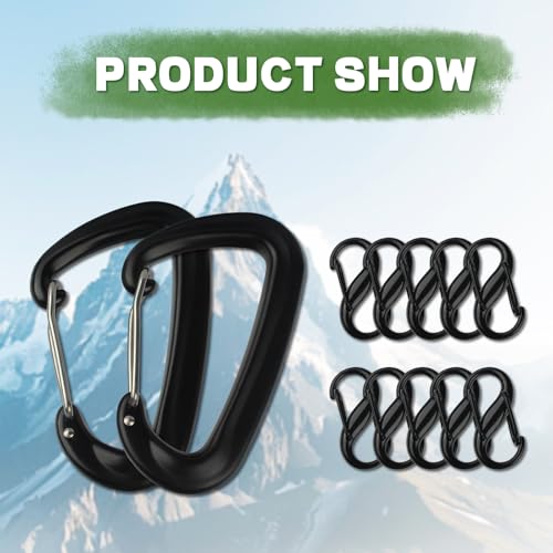 12 Stück Ultraleichtes Schwarz-Aluminium-S Form-Doppelkarabiner, 12KN, Mit Schnellverschluss für Draußen, Bergsteiger und Campen