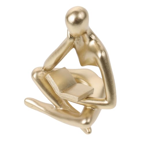 Toyvian Figura De Hombre Leyendo Dorado Estatuilla Lectora Decoración De Mesa para Sala De Estar Adorno Robusto para Estante De Libro Estatua De Lector Decorativa