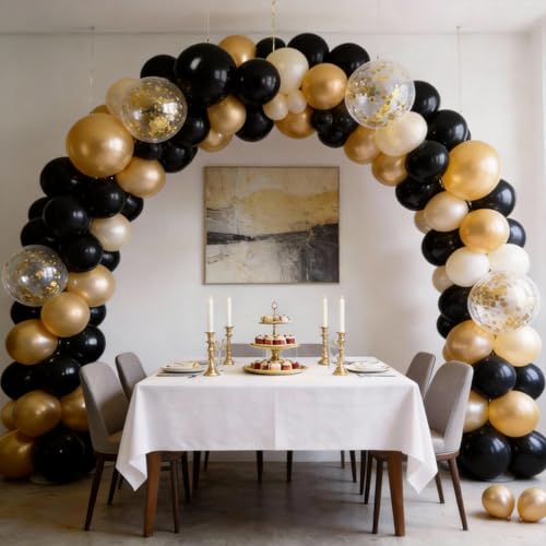Image of 60Pcs Black Gold Balloons, 12 Inch Confetti Balloons for Party Decorations | Black, Gold, Champagne & Confetti Balloons Kit Create an Elegant Party Setup for Birthdays, Weddings, Graduations & Events