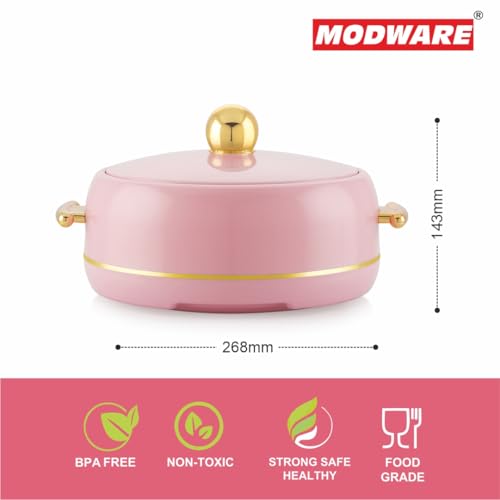 Image of Modware Atlantis Casserole 1500ml Elegant Design Premium Hot Pot, Retains Temperature for Hours, Insulated Inner Steel Casserole for Roti, Hot Box for Home, Chapati Box, Serving Bowl with Lid (Pink)