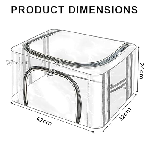 Image of Trendifly transparent clothes organiser Bag | wardrobe bedroom storage organizer box | Moisture Dust proof | 2 side Opening with zipper Undergarments Jeans Blankets Shirts Saree (42 * 32 * 28) (1)
