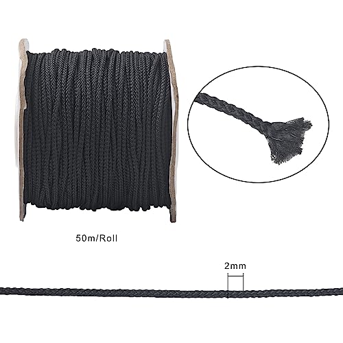 UR URLIFEHALL 54 Yards/50m Black Braided Nylon Thread 2mm Chinese Knotting Cord Twisted Cord for Home Decor DIY Crafts Jewellery Making - Image 2