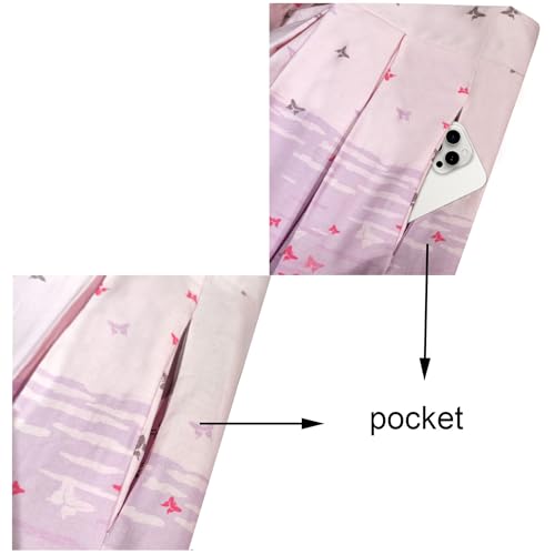 Girstunm Women's Pleated Vintage Skirt Floral Print A-line Midi Skirts with Pockets2