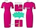 VFSHOW Womens Buttons Pleated Notch V Neck Work Business Office Pencil Midi Dress 2023 Slit Church Interview Career Party Slim Bodycon Sheath Dress (Hot Pink, X-Small) 10245 HPIK XS