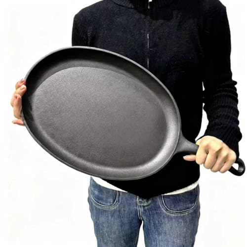 Image of Cast Iron Fajita Skillet Pan - 13x10 Inch Oval Serving Griddle for Stovetop, Oven, Grill & Campfire - Pre-Seasoned, Versatile Heavy Duty Grill Pan with Ergonomic Teardrop Handle