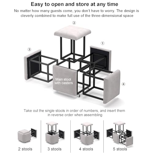 Tabouret ottoman empilable 5 en 1 en cuir cube à roulettes - 5