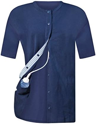 Post Surgery Mastectomy Shirt with Drain Management Pockets Navy Tee - Mastectomy Shirts with Drain Pockets - Breast Cancer Post Surgery Clothing for Women - Shirts with Drain Pockets Post Mastectomy
