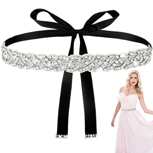 Bridal Sash Belt with Rhinestones - Sparkly Adjustable Wedding Belt for Bride, Plus Size Crystal Dress Belt for Wedding Dress, Bridesmaid, Special Occasion