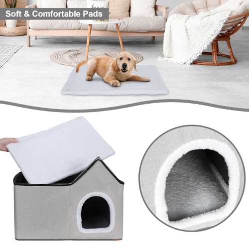 MASTERTOP Cat House for Indoor Cats, 2 in 1 Large Cat Cave with Removable Cushions, Multifunctional Cat Bed Hideaway for Indoor Small Medium Pets - Grey, 57 x 38.5 x 40cm - Image 6