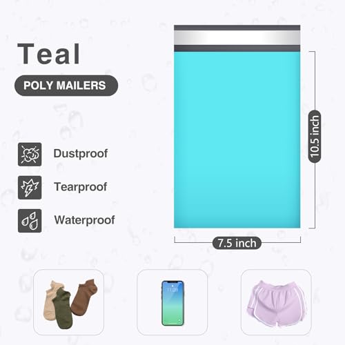 Image of UCGOU Poly Mailers 7.5x10.5 Inch Teal 100 Pack Shipping Bags Strong Thick Mailing Envelopes Self Sealing Adhesive Waterproof and Tear Proof Boutique Packaging Postal for Clothing
