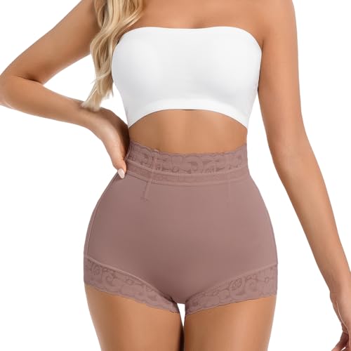 3 Pack Butt Lifting Shapewear Shorts Set for Women with Hip Pads, High Waisted Body Shaper Panties Black,Brown, Tan4
