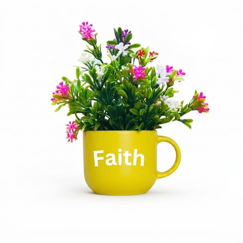 Image of Dekorly Wall Hanging Mug Planters with Artificial Flowers (20CM) - Decorative Hanging Cups, Colorful Floral Wall Decor for Living Room Bedroom Balcony Office Gift Set (3, Focus Faith Forward)
