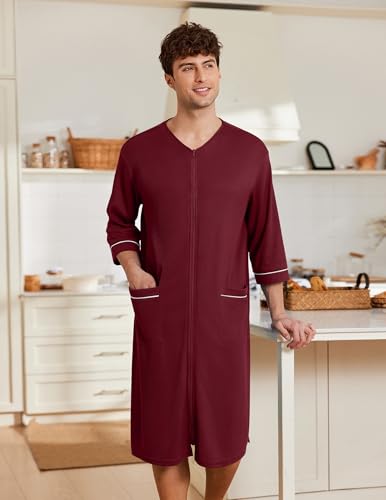 Ekouaer Mens Robes Lightweight Zipper House Coat Short Bathrobes Soft Sleepwear with Pockets S-3XL3