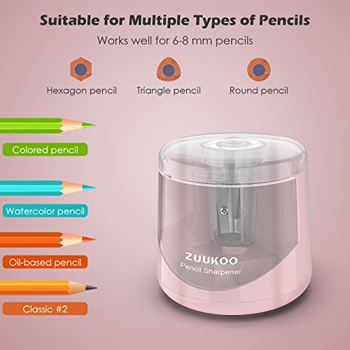 Zuukoo Electric Pencil Sharpeners, Battery Powered For Colored Pencils, High-Speed Operated Automatic & Manual Pencil Sharpener For Kids, Home School (Pink) #TOP4