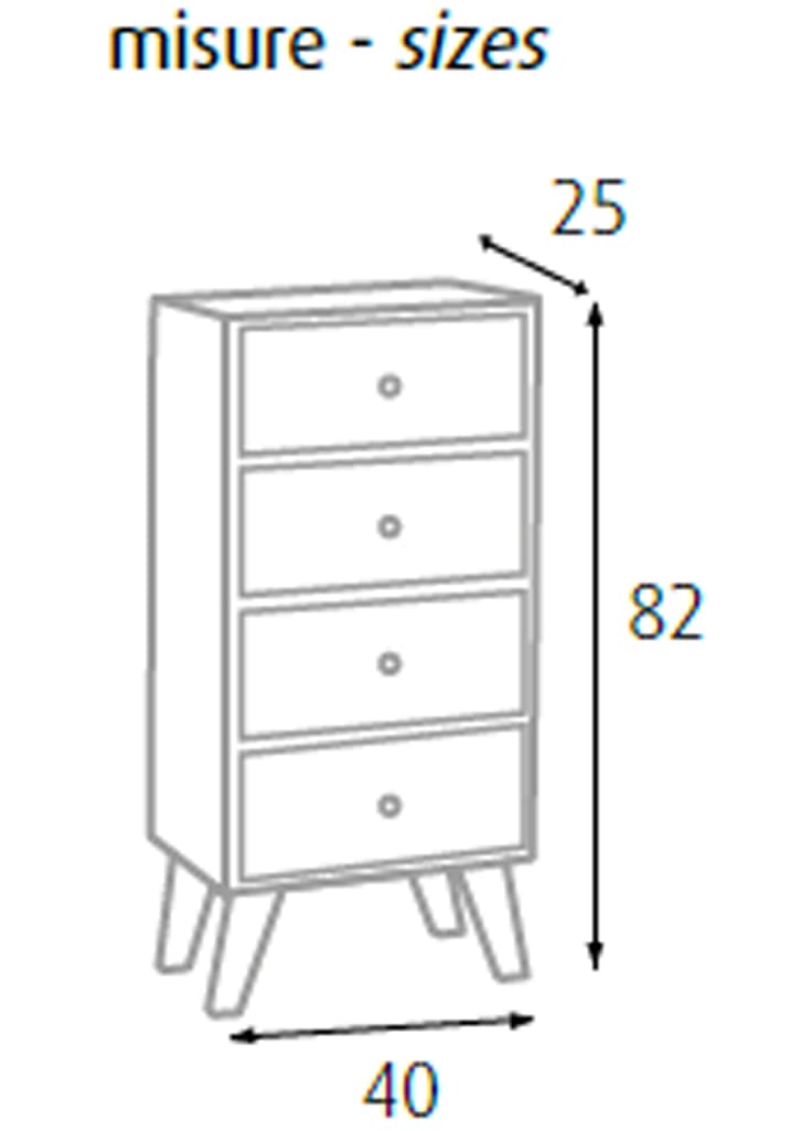 King Home c1708004 szafa 4 szuflady z drewna paulowni z nóżkami w kolorze KD, 40 x 25 x 85,5 h, wielokolorowa, 40 x 25 x 85,5 H