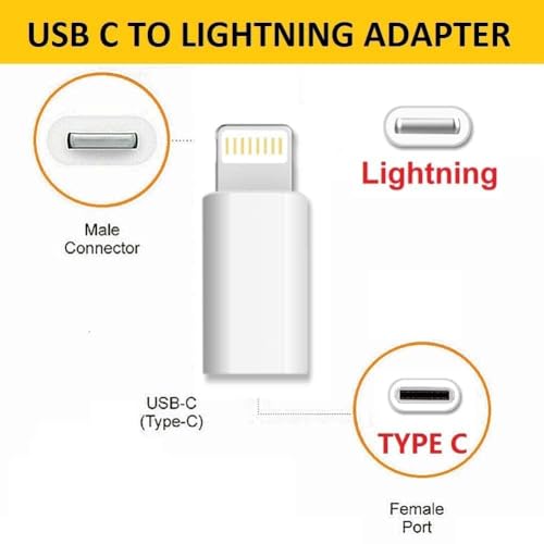 Image of Trendy 30W USB-C Female to Cable Adapter, Type-C to 8 Pin Male PD Fast Charging Converter Cord Data Sync Connector for 13 12 11 Airpods iOS Device, Carplay, Dark Black