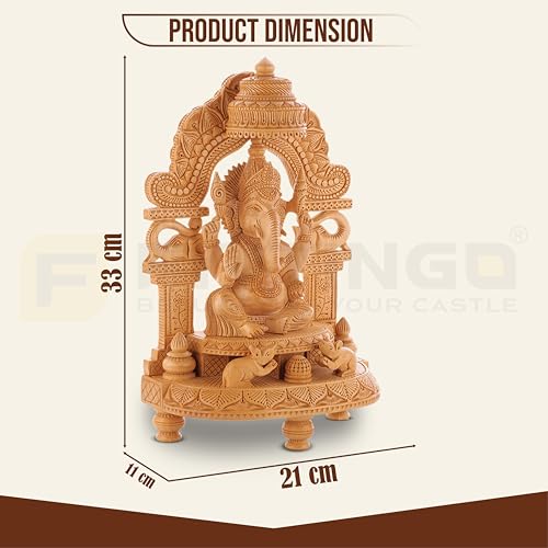 Image of Wooden Ganesh Idol /Handcraft Ornate Temple Arch Ganesh Murti /Wooden Ganesha Statue for Home Decor /Ganpati Murti for Home Temple, Pooja Room, Office & Festive Gifting (13 Inch)