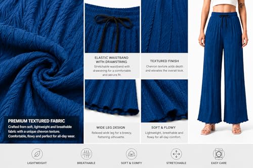 Image of Ebifin Women Pleated Palazzo Pants, Elastic Waist, Free Size, Casual Summer Wide Leg Trousers, Flowy Lightweight Lounge Pants for Travel, Vacation