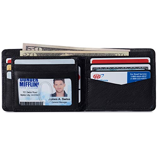 Alpine Swiss Wallet for Men Nolan Commuter Bifold Dual ID Windows for License Work Badge RFID Protection Divided Bill Section Gift Boxed Black3