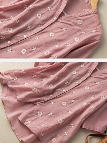 Image of RIEKA Womens Floral Applique Embroidered Fancy Top with Mandarin Collar Button Down Front Half Sleeves Relaxed Fit Casual Tunic Top for Women