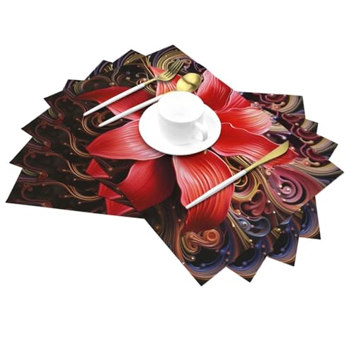 Sets de table en vinyle PVC tissé résistant chaleur rouge - 7