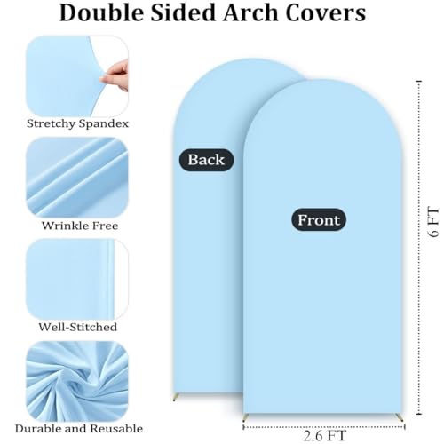 Image of MLMC 6FT Arch Backdrop Cover Blue Fitted Spandex Backdrop Stand Cover Stretchy Round Top Chiara Arch Cover for Baby Shower Birthday Party Wedding Ceremony Photography Background Decor 6x2.6FT