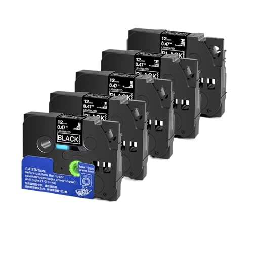 P-touch PTH110 �v�����^�p 5/10PK 12mm ���x���e�[�v(White on Black-5PK,12mm)