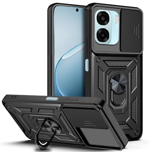 Image of AESTMO Tough Armor Oppo A6S 5G / Oppo K14X 5G / Oppo A6X 5G Bumper Back Case Cover | Ring Holder & Sliding Camera Shield Cover | 360 Degree Protection Back Case Cover (Black)