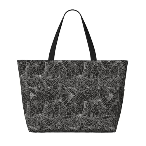 Spider Web with White Spiders Print Large Beach Tote Bag for Women Extra Large Capacity Sandproof Waterproof Pool Bag Suitable for Swimming Pool Gym Groceries Travel2