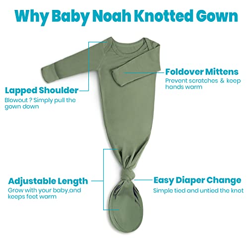 2Pk Newborn Baby Knotted Gown, Super Soft Silky Infant Long Sleeve Sleeper For Baby Sleeping With Hat Or Headband (2 Packs) #TOP3
