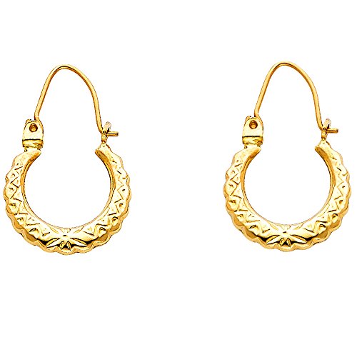 14k Yellow Gold High Polish Ornate Hoop Bali Style Elegant