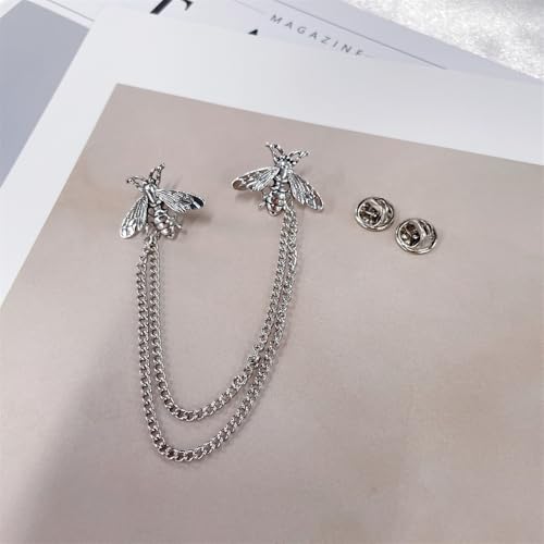 Image of Vintage Honey Bee Brooch for Women Men Silver /Gold-tone Cute Bee with Hanging Chain Tassel Animal Insect Lapel Pins Elegant Dress Accessories for Hat Bag Suit Tie Holiday Party Jewelry